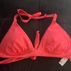 Victoria's Secret Coral Pink Ribbed Triangle Swim Top